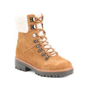 NIB Suede Cozy Hiking Combat Ankle Winter Boots Camel Tan Cognac Women Size 6.5